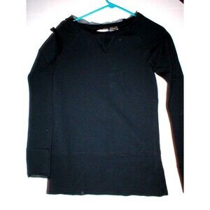 $88 LinQ Womens Top Black Small New Silk trim Lin Q S Modal Shirt Long Sleeve